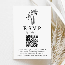 Moderne met de Hand Getekende Zwarte Palmboom QR C RSVP Kaartje
