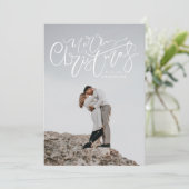 Moderne, met de hand uitgeruste prettige kerstfoto feestdagenkaart (Staand voorkant)