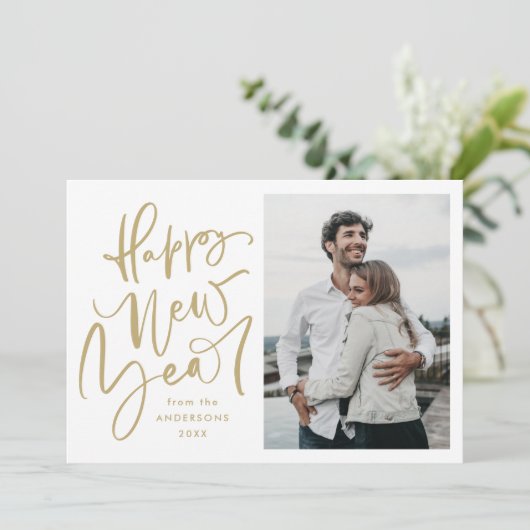 Moderne, met de hand uitgezonden nieuwjaarsfotokaa feestdagenkaart (Staand voorkant)