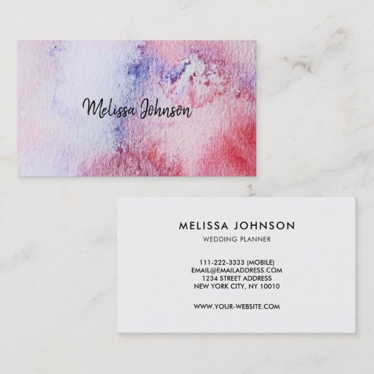 Moderne, met handbeschilderde waterverf blauwe roz visitekaartje (Voorkant / Achterkant)