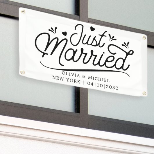 Moderne 'Met Hart Net Getrouwd' Auto Banner (Buitenkant Gebouw)