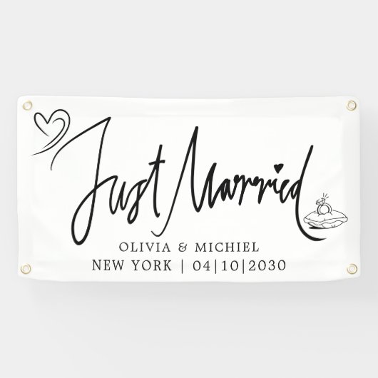 Moderne 'Met Hart' Net Getrouwd Autobanner Spandoek (Horizontaal)