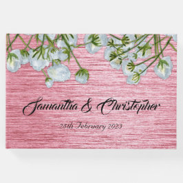 Moderne metaalroze en witte rozen bruiloft gastenboek