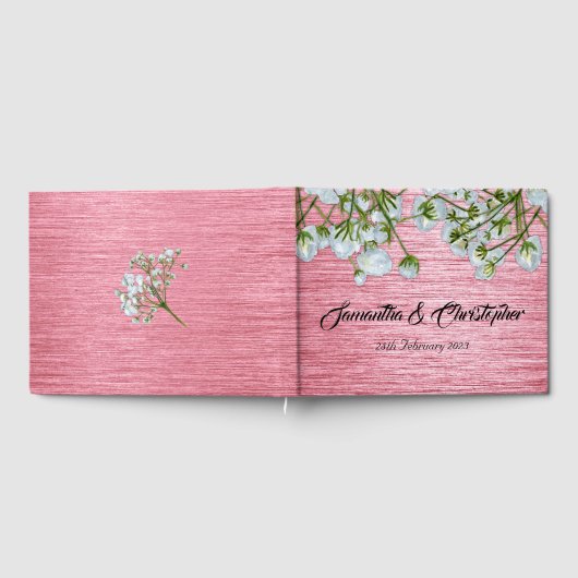 Moderne metaalroze en witte rozen bruiloft gastenboek (Volledig)