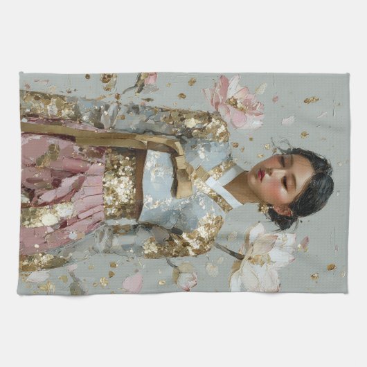 Moderne Metal Hanbok Kunst Theedoek (Horizontaal)