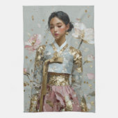 Moderne Metal Hanbok Kunst Theedoek (Verticaal)