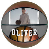Moderne Metal Oranje Naam Foto Basketbal (Voorkant)