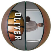 Moderne Metal Oranje Naam Foto Basketbal (Verticaal)
