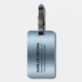 Moderne, metalen blauwe roestvrij stalen blik bagagelabel (Achterkant verticaal)