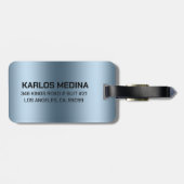 Moderne, metalen blauwe roestvrij stalen blik bagagelabel (Achterkant horizontaal)