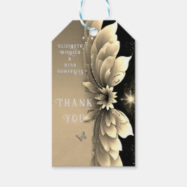 Moderne metalen gouden bloemige trouwuitnodiging cadeaulabel