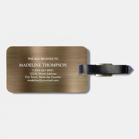 Moderne metalen monogram in penseelvorm bagagelabel (Achterkant horizontaal)