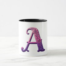 Moderne Metalen Rosemaling Letter A, Roze/Paars