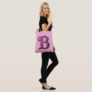 Moderne Metalen Rosemaling Letter B, Roze/Paars Tote Bag