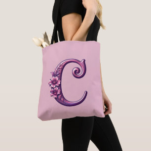 Moderne Metalen Rosemaling Letter C, Roze/Paars Tote Bag