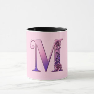 Moderne Metalen Rosemaling Letter M, Roze/Paars Mok