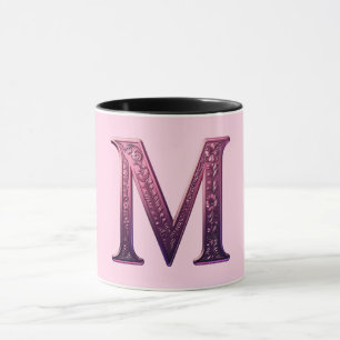 Moderne Metalen Rosemaling Letter M, Roze/Paars Mok