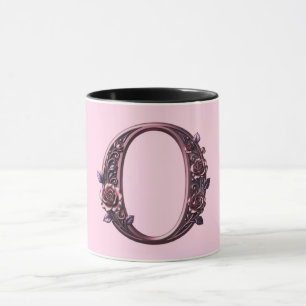 Moderne Metalen Rosemaling Letter O, Roze/Paars Mok