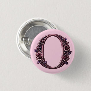 Moderne Metalen Rosemaling Letter O, Roze/Paars Ronde Button 3,2 Cm