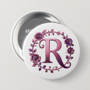 Moderne Metalen Rosemaling Letter R, Roze/Paars Ronde Button 7,6 Cm