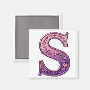 Moderne Metalen Rosemaling Letter S, Roze/Paars Magneet