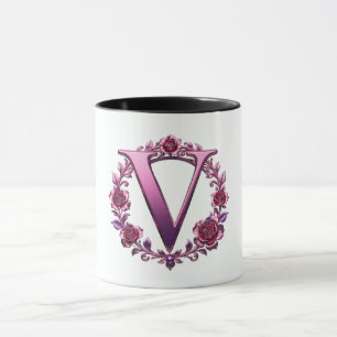 Moderne Metalen Rosemaling Letter V Roze/Paars Mok