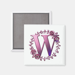 Moderne Metalen Rosemaling Letter W, Roze/Paars Magneet