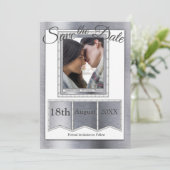 Moderne metalen textuur save the date (Staand voorkant)