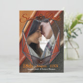 Moderne metalen textuur save the date (Staand voorkant)