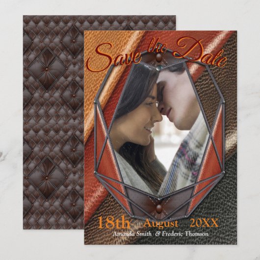 Moderne metalen textuur save the date (Voorkant / Achterkant)