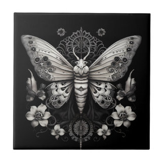 Moderne metalen vlinder met bloemen tegeltje