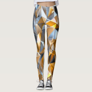 Moderne Metallic Abstract Goud Zilver Geometrisch Leggings