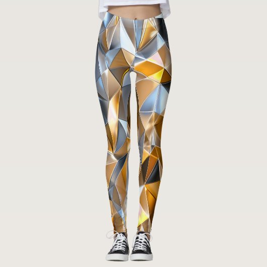 Moderne Metallic Abstract Goud Zilver Geometrisch Leggings (Voorkant)