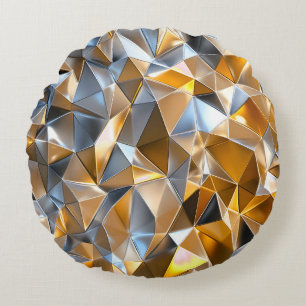 Moderne Metallic Abstract Goud Zilver Geometrisch Rond Kussen