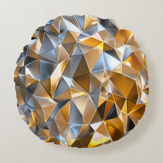 Moderne Metallic Abstract Goud Zilver Geometrisch Rond Kussen (Voorkant)
