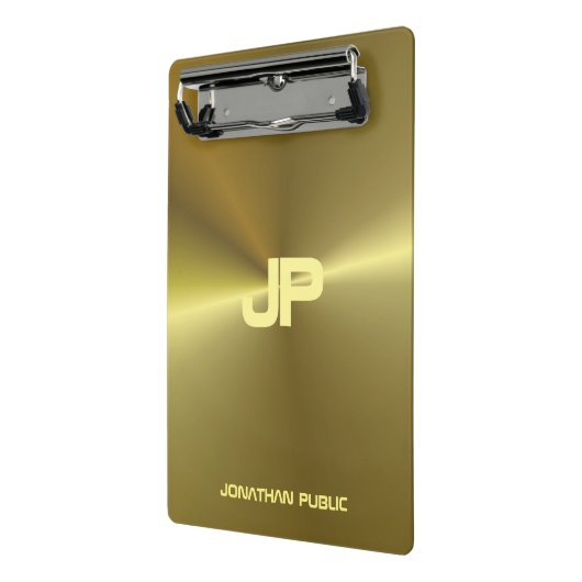 Moderne Metallic Gold Kijk Monogram Sjabloon Mini Klembord (Angled2)