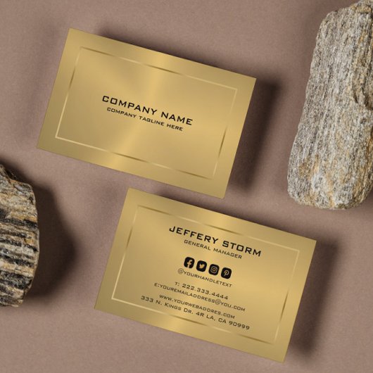 Moderne Metallic Gold Textuur Zwart Typografie Visitekaartje