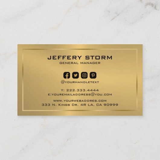Moderne Metallic Gold Textuur Zwart Typografie Visitekaartje (Achterkant)