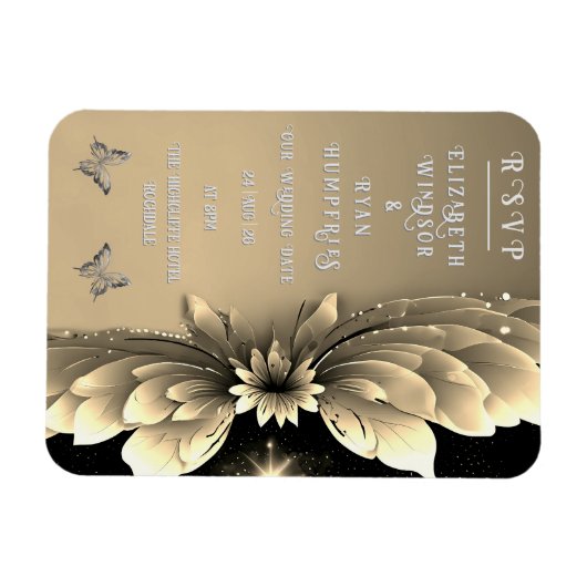 Moderne Metallic Gouden Bloemen Huwelijksuitnodigi Magneet (Horizontaal)