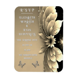 Moderne Metallic Gouden Bloemen Huwelijksuitnodigi Magneet