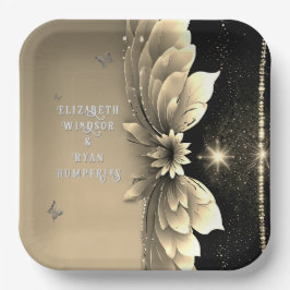 Moderne Metallic Gouden Bloemen Huwelijksuitnodigi Papieren Bordje