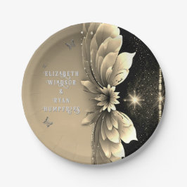 Moderne Metallic Gouden Bloemen Huwelijksuitnodigi Papieren Bordje