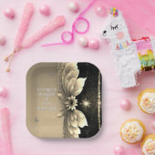 Moderne Metallic Gouden Bloemen Huwelijksuitnodigi Papieren Bordje (Feest)