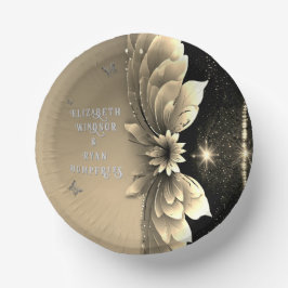 Moderne Metallic Gouden Bloemen Huwelijksuitnodigi Papieren Kommen