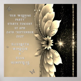 Moderne Metallic Gouden Bloemen Huwelijksuitnodigi Poster