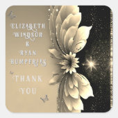 Moderne Metallic Gouden Bloemen Huwelijksuitnodigi Vierkante Sticker (Voorkant)