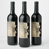 Moderne Metallic Gouden Bloemen Huwelijksuitnodigi Wijn Etiket (Flessen)