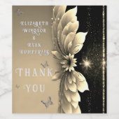 Moderne Metallic Gouden Bloemen Huwelijksuitnodigi Wijn Etiket (Enkel label)