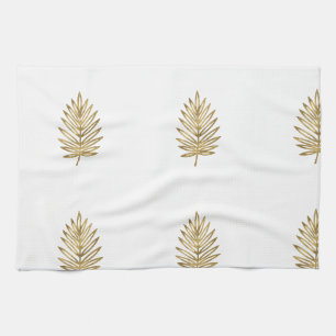Moderne Metallic Gouden Botanische Palmblad Patroo Theedoek