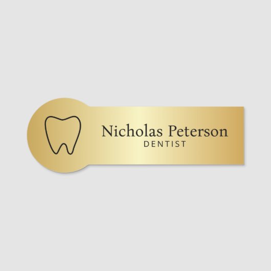 Moderne Metallic Gouden Tand Tandarts Tandheelkund Naamplaatje (Voorkant)